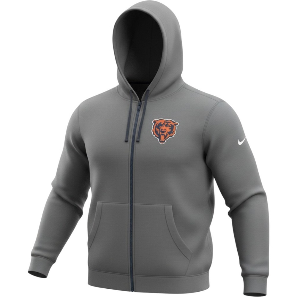 Nike Chicago Bears NFL Full Zip Hoodie Mens 3XL Gray Fleece Sweatshirt NWT